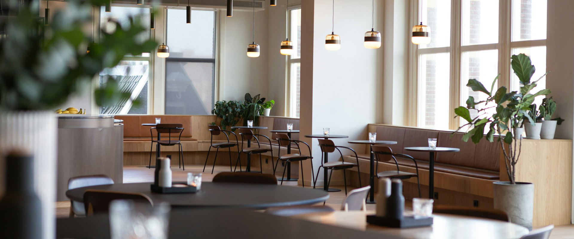 Cafeteria with tables and chairs